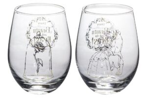 disney classics collectible stemless tumbler glass sets - 16 ounces - set of 2 (beauty & the beast)