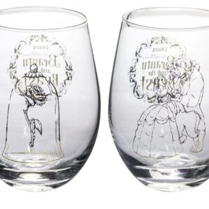 Disney Classics Collectible Stemless Tumbler Glass Sets - 16 Ounces - Set of 2 (Beauty & The Beast)