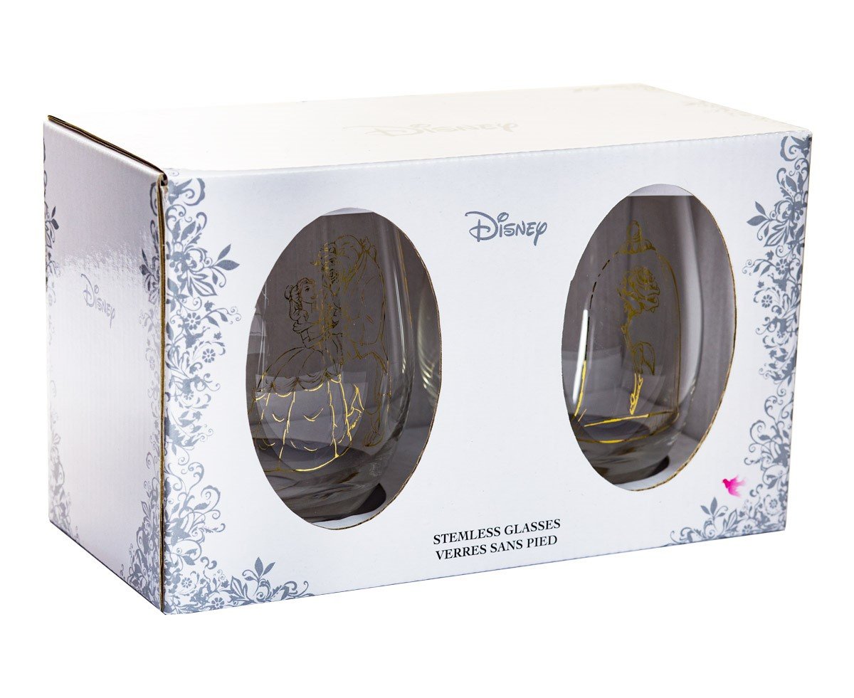 Disney Classics Collectible Stemless Tumbler Glass Sets - 16 Ounces - Set of 2 (Beauty & The Beast)