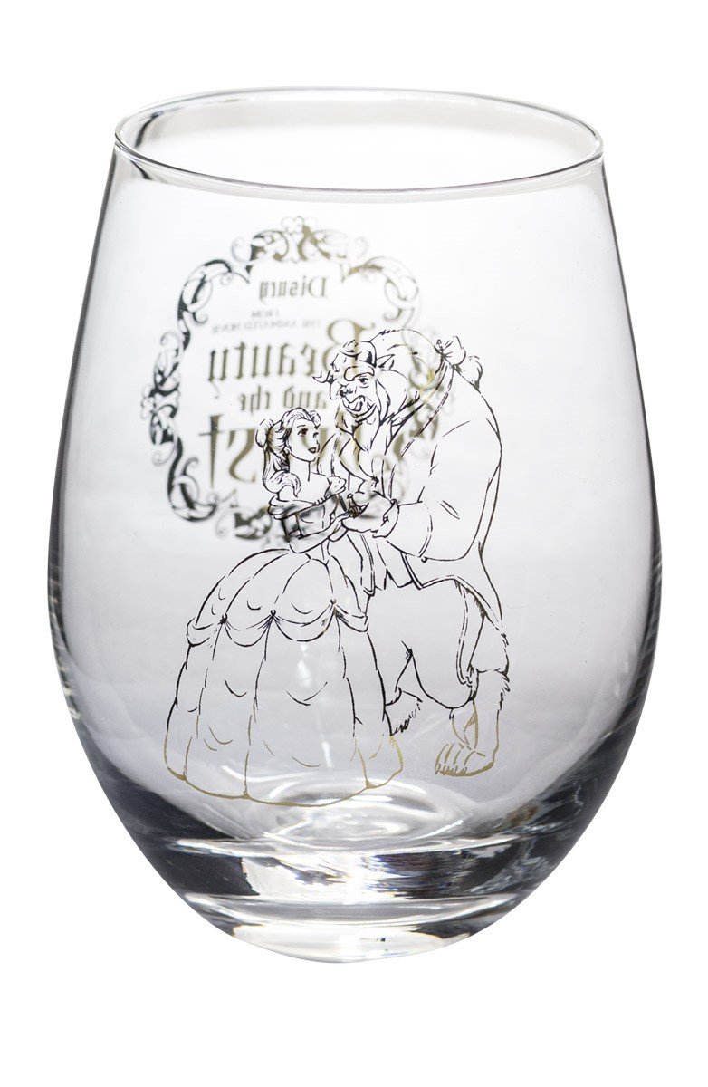 Disney Classics Collectible Stemless Tumbler Glass Sets - 16 Ounces - Set of 2 (Beauty & The Beast)