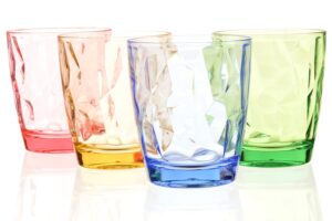 urmelody 11oz colored drinking glasses set acrylic glassware for kids plastic tumblers cups picnic water glasses unbreakable juice drinkware for camping restaurant beach bpa free