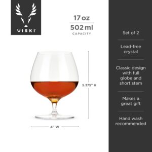 Viski Wingback Brandy Glass glassware set, Stemmed Wine glasses, Cocktail Glass Gift, Perfect for Bourbon, Rye, Scotch, and Mezcal, Set of 2, 17oz