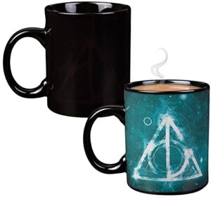 harry potter deathly hallows heat changing coffee mug - symbol image reveals with heat - officially licensed - gift for kids, teens & adults - ceramic