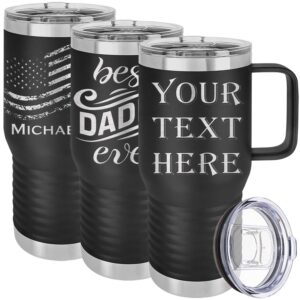 iproductsus personalized tumbler with handle, splash-proof lid, engrave your name customized cup, stainless steel insulated coffee mug, father's day gifts for dad (black, 20oz)