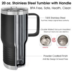 iProductsUS Personalized Tumbler with handle, Splash-Proof Lid, Engrave Your Name Customized Cup, Stainless Steel Insulated Coffee Mug, Father's Day Gifts for Dad (Black, 20oz)