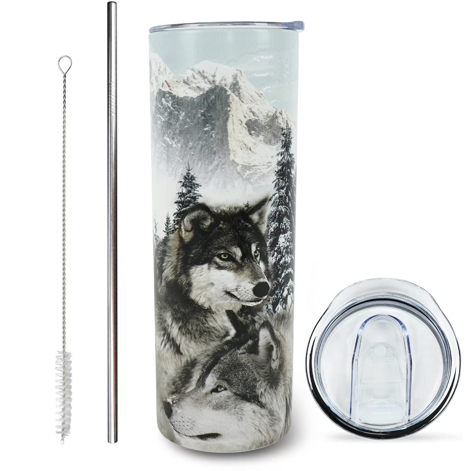 muanns Wolf Lovers Gifts - Wolf Tumbler Wolf Cup With Lid and Straw - Stainless Steel Insulated Wolf Coffee Mug Water Bottle - 20 Oz Tumbler Wolf Travel Mug