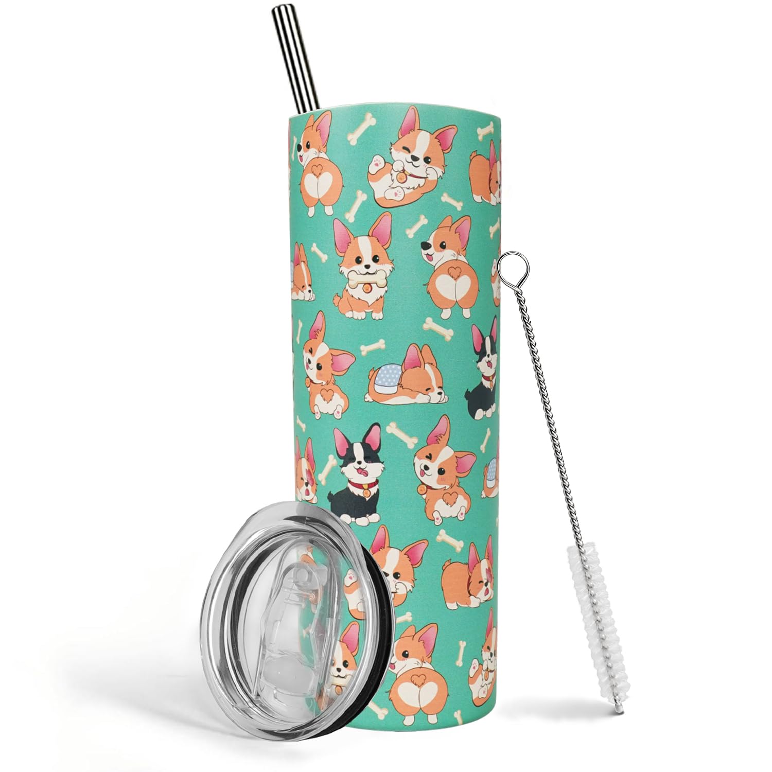 Heqianco Corgi Gifts Corgi Tumbler with Lid and Straw Corgi Gifts for Women Girls Corgi Lovers Gifts Insulated Stainless Steel Coffee Travel Mug for Ice Drink Cute Corgi Gifts for Corgi Lovers