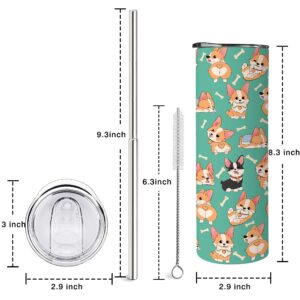 Heqianco Corgi Gifts Corgi Tumbler with Lid and Straw Corgi Gifts for Women Girls Corgi Lovers Gifts Insulated Stainless Steel Coffee Travel Mug for Ice Drink Cute Corgi Gifts for Corgi Lovers