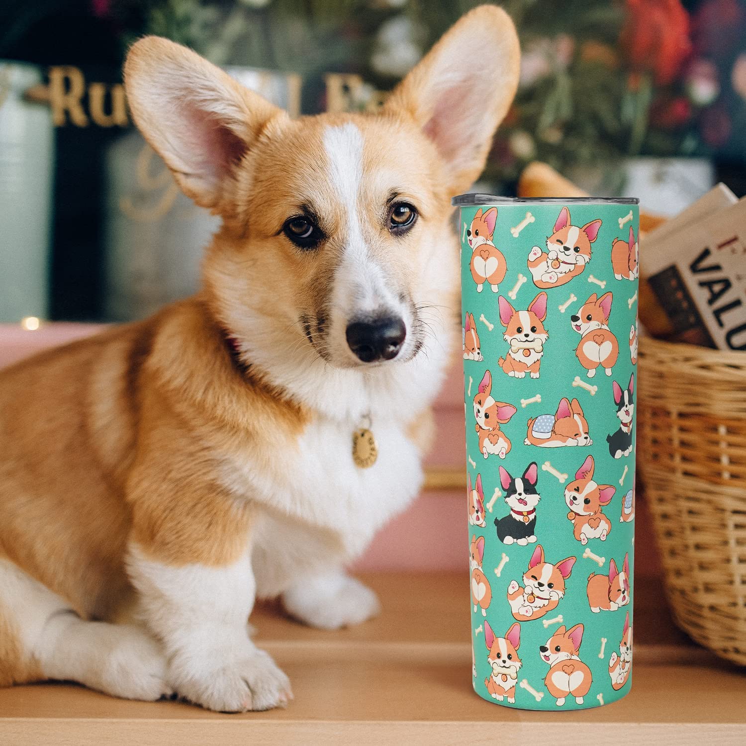 Heqianco Corgi Gifts Corgi Tumbler with Lid and Straw Corgi Gifts for Women Girls Corgi Lovers Gifts Insulated Stainless Steel Coffee Travel Mug for Ice Drink Cute Corgi Gifts for Corgi Lovers