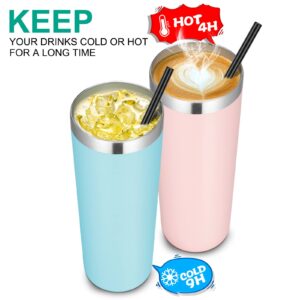 VEGOND Stainless Steel Skinny Tumbler, 20 oz Vacuum Insulated Tumbler with Lid and Straw, Double Wall Coffee Cup, Travel Mug for Cold Hot Drinks, Light Pink 1 Pack