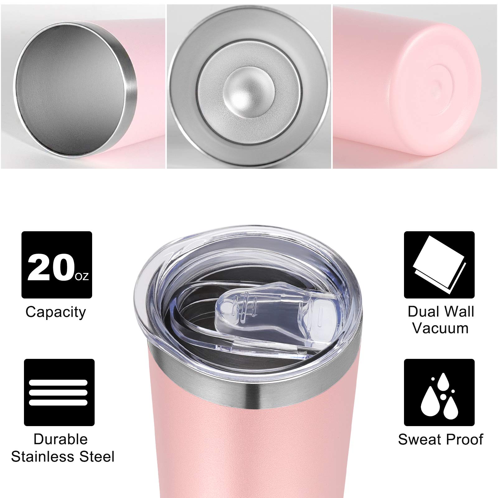 VEGOND Stainless Steel Skinny Tumbler, 20 oz Vacuum Insulated Tumbler with Lid and Straw, Double Wall Coffee Cup, Travel Mug for Cold Hot Drinks, Light Pink 1 Pack