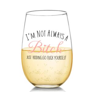 i'm not always a b, just kidding funny wine glass gifts for women, cute christmas birthday gifts for women, girlfriend, friend, sister, bff, coworkers, female, her, unique bitchy gifts ideas for women