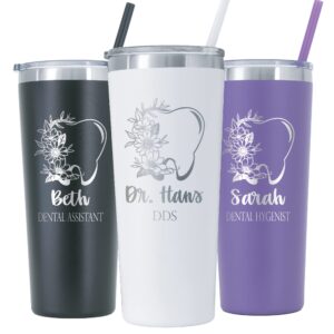 avito personalized dental tumbler - 22 oz tumbler with lid and straw - stainless steel - laser engraved - vacuum insulated - dentist gift - dental hygienist gift - dental tumbler