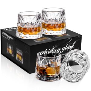 afn whiskey gifts for men, old fashioned whiskey glasses, 4 crystal glasses in gift box for drinking bourbon, scotch whisky, cocktail, liquor, brandy, rum for men women at home bar (water wave style)