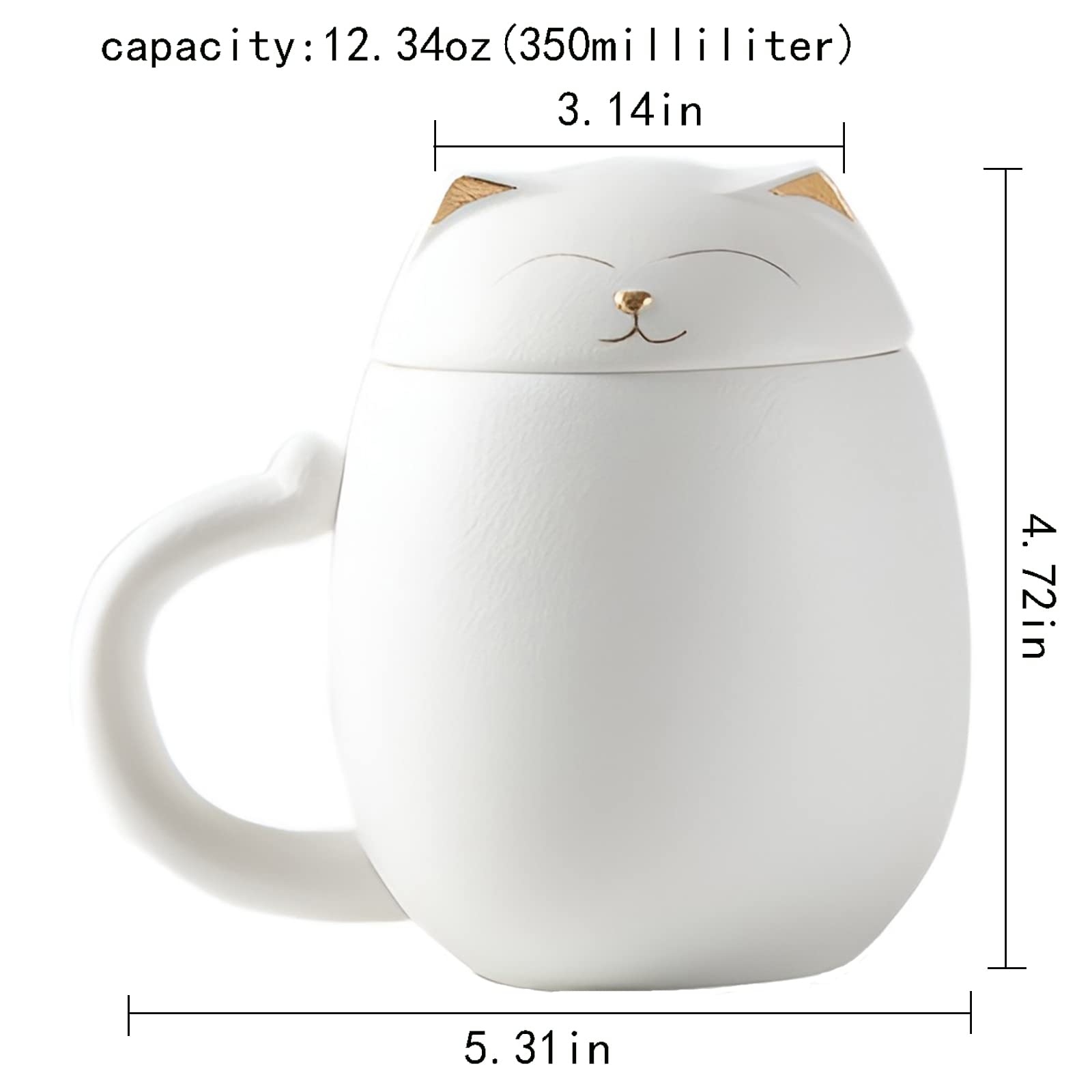 DUANMUL Cat Mug Cute Ceramic Coffee Cup with Infuser and Lid,Filter for Steeping Loose Leaf,kawaii coaster,Novelty Morning Cup Tea Milk Christmas Mug Chinese Handmade Porcelain Teacup(White)