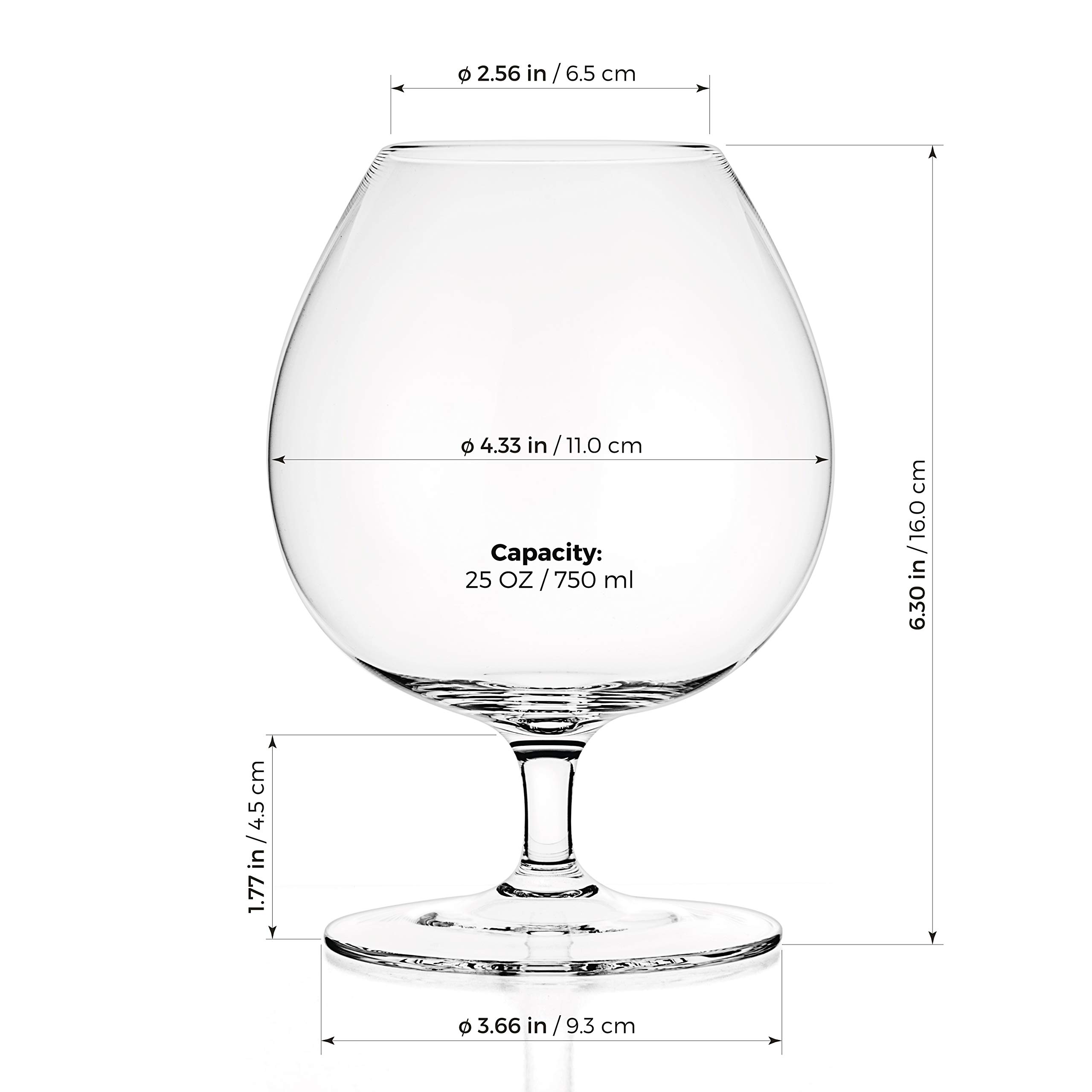 Luxbe - Brandy & Cognac Crystal Glasses Snifter, Set of 4 - Large Handcrafted - 100% Lead-Free Crystal Glass - Great for Spirits Drinks - Bourbon - Wine - 25.5-ounce