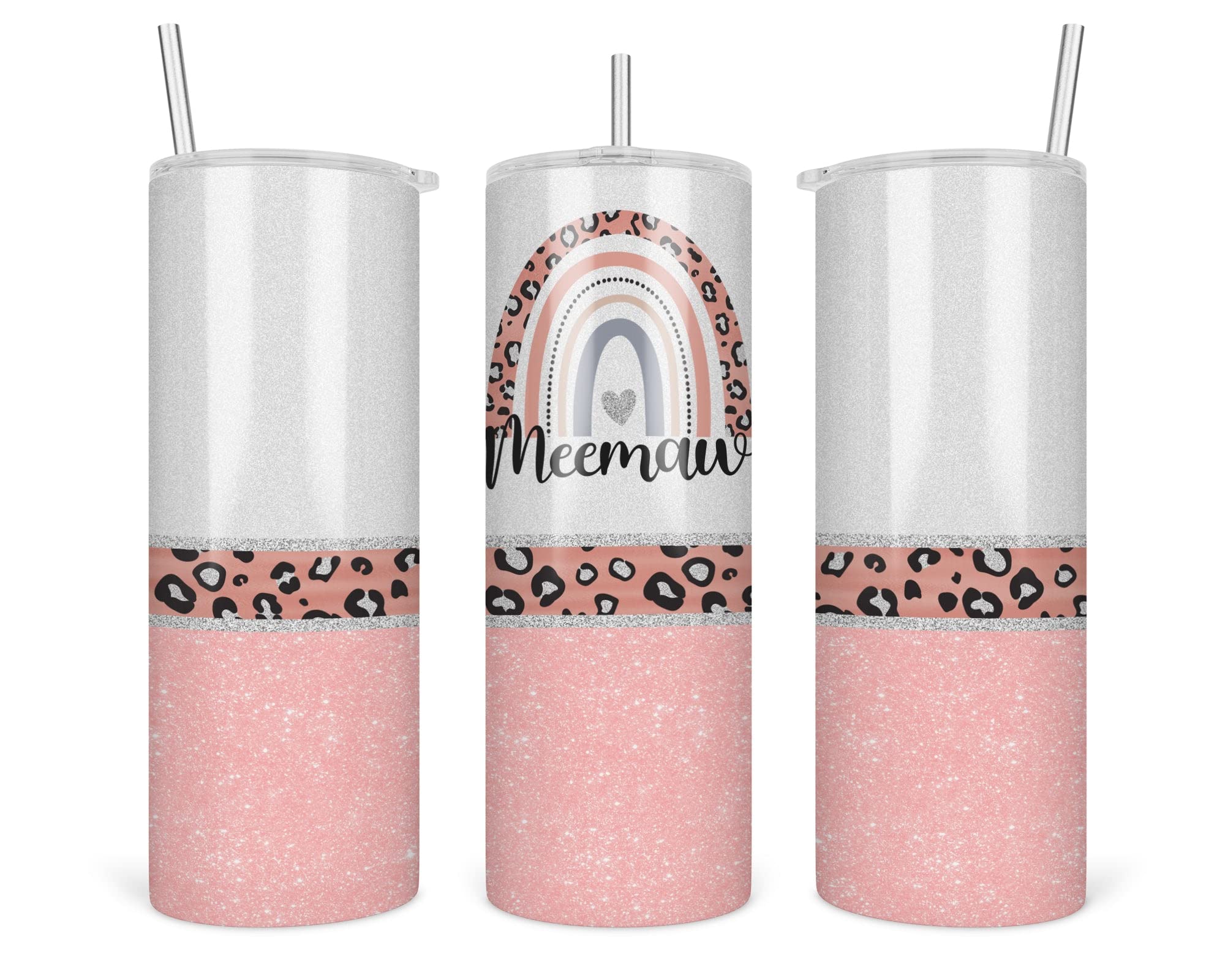 Leopard Meemaw Tumbler - Meemaw Rainbow Tumbler - Mothers Day Gifts Meemaw - Leopard Rainbow Meemaw Travel Cup - Tumbler With Straw And Lid - 20 Oz - Insulated Stainless Steel