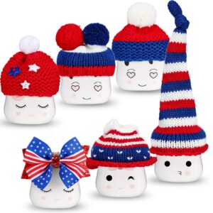 6 pieces 4th of july marshmallow mug hat crochet independence day mug topper hat knitted cup head mug set mini marshmallow mug topper decorative mug hat cover for coffee mug tiered tray decor