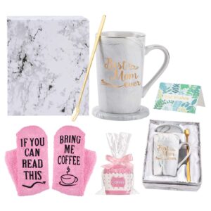 yhrjwn best mom ever coffee mug for mom mother mothers day mom mug from daughter son mom coffee mug 14oz gray marble mug with exquisite box spoon coaster sock gift card