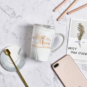 YHRJWN Best Mom Ever Coffee Mug for Mom Mother Mothers Day Mom Mug from Daughter Son Mom Coffee Mug 14Oz Gray Marble Mug with Exquisite Box Spoon Coaster Sock Gift Card