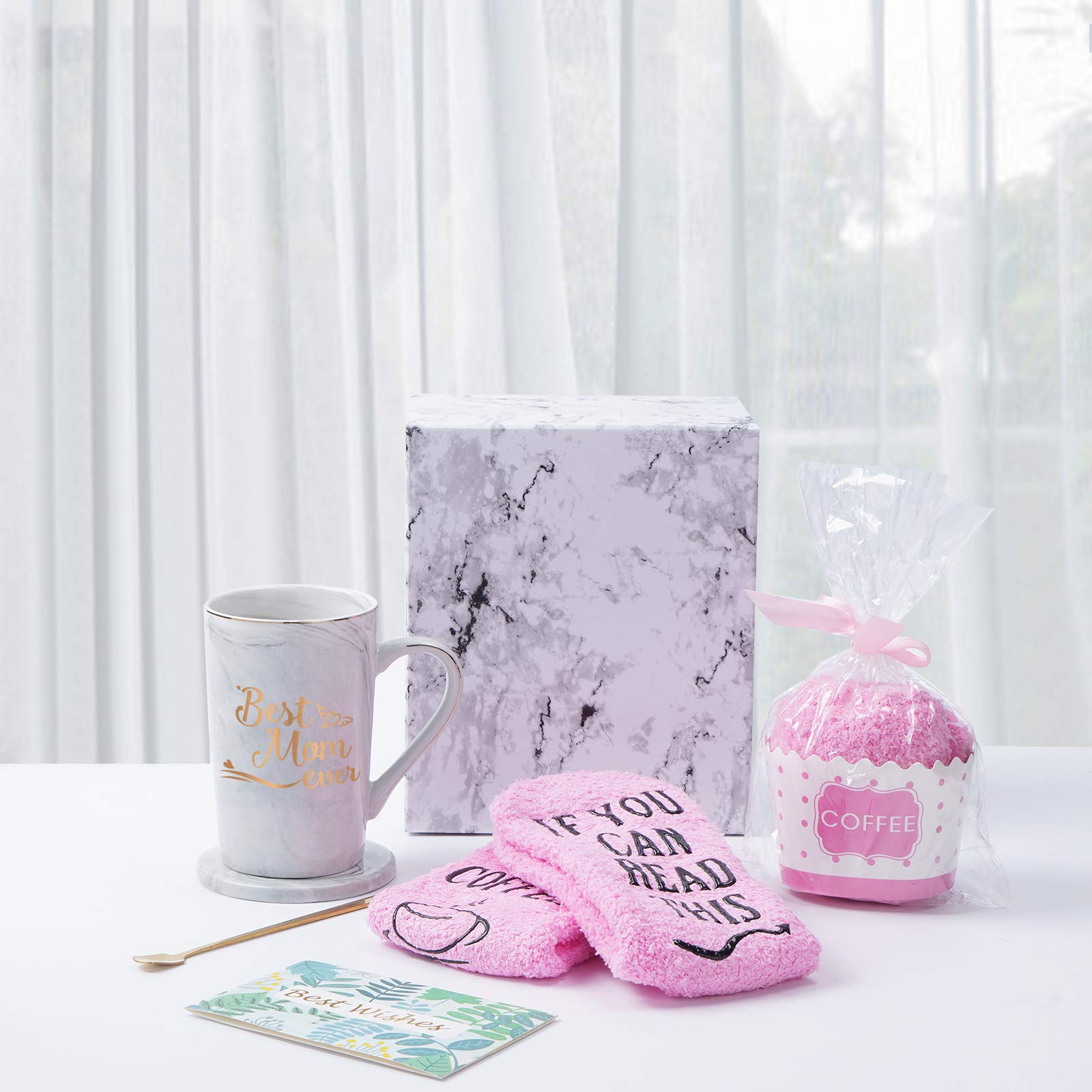 YHRJWN Best Mom Ever Coffee Mug for Mom Mother Mothers Day Mom Mug from Daughter Son Mom Coffee Mug 14Oz Gray Marble Mug with Exquisite Box Spoon Coaster Sock Gift Card