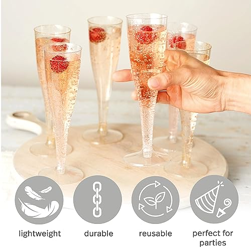 MATANA 120 Silver & Gold Glitter Plastic Champagne Flutes, 5 Oz Plastic Champagne Glasses for Parties, Clear Plastic Toasting Glasses, Mimosa Glasses, Wedding Party Cocktail Cups, Reusable | Bulk Pack