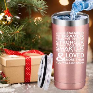 Mamihlap Inspirational Travel Mug Tumbler for Men Women.Always Remember You Are Braver Than You Believe.Thank You Inspirational Gifts for Coworker Friends Son Daughter Brother Sister(20 oz Rose Gold)