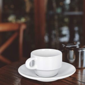 Lifecapido Espresso Cups and Saucers with Stand Rack, Porcelain Stackable Espresso Mugs, 2.5 Ounce Demitasse Cups Designed for Espresso, Latte, Cafe, Mocha - Set of 6 (White)