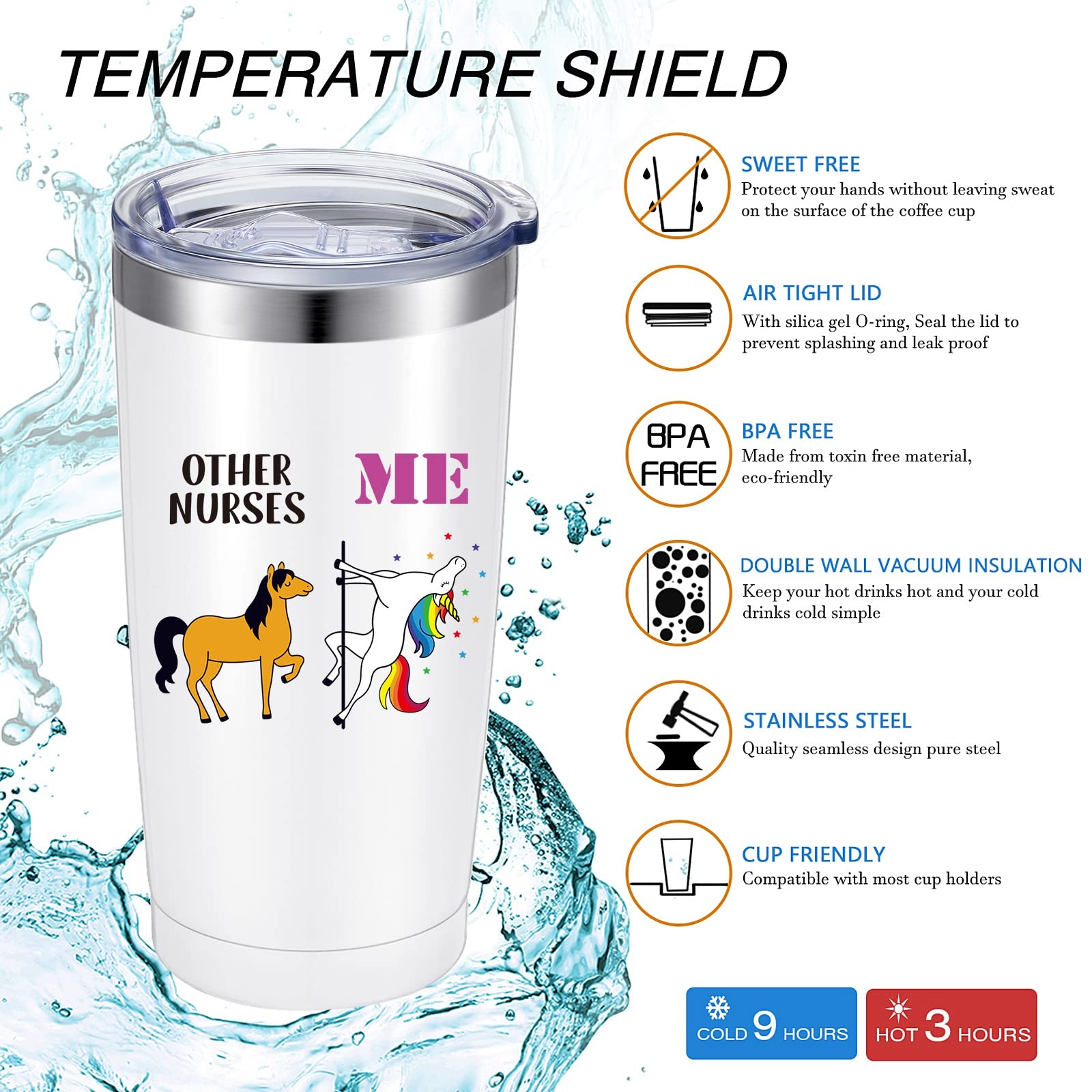 Other Nurses Me Funny Wine Tumbler, Novelty Unicorn Graduation Birthday Gift for Nurse, Registered Nurse, Nurse Practitioner, 20 oz Vacuum Insulated Travel Mug with Gift Box (White)