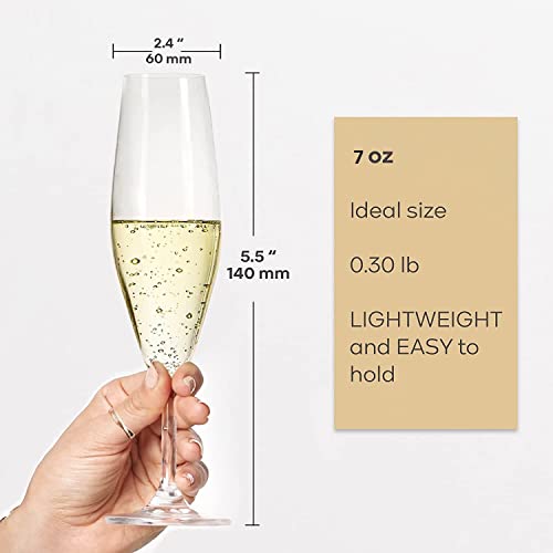 Champagne flutes, 7 oz, Сhampagne Glasses set of 6, Modern Elegant, True Czech Lead-free Durable Crystal Champagne Flutes Glass