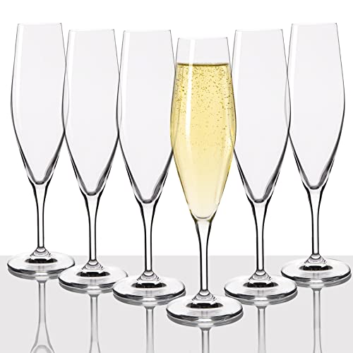 Champagne flutes, 7 oz, Сhampagne Glasses set of 6, Modern Elegant, True Czech Lead-free Durable Crystal Champagne Flutes Glass