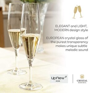 Champagne flutes, 7 oz, Сhampagne Glasses set of 6, Modern Elegant, True Czech Lead-free Durable Crystal Champagne Flutes Glass