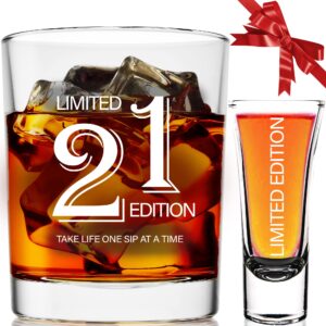 21st birthday gifts for him - 2002 whiskey & shot glass funny bday present ideas for 21 year old men, boyfriend, husband, son, anniversary, from girl friend, mom, dad, brother, sister decorations