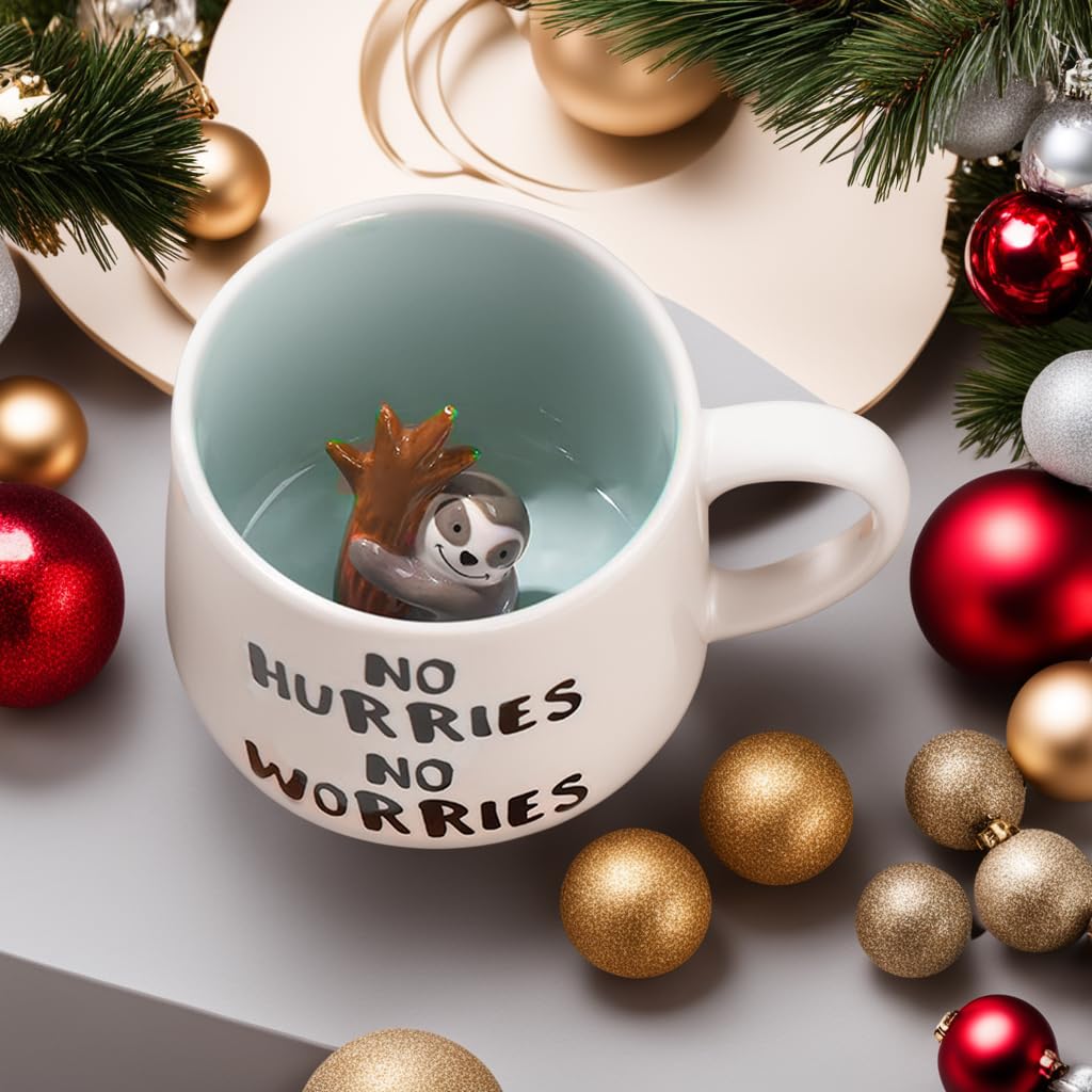 TechoEcho Cute 3D Sloth Coffee Mug,Animal Inside Design Suitable for Christmas/Birthday Gift,Cute Cup for Kids ，Housewarming Surprise Present For Friends,Home/Office/Mood Decoration.（Sloth）