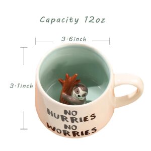 TechoEcho Cute 3D Sloth Coffee Mug,Animal Inside Design Suitable for Christmas/Birthday Gift,Cute Cup for Kids ，Housewarming Surprise Present For Friends,Home/Office/Mood Decoration.（Sloth）