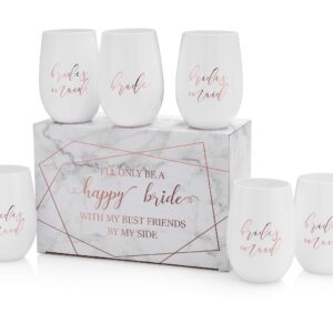 Loco Llama Classy Bride & Bridal Party Proposal Wine Glasses - 100% Unbreakable Tritan Plastic with Foil Accents - 16 ounces (Matron of Honor, 1)