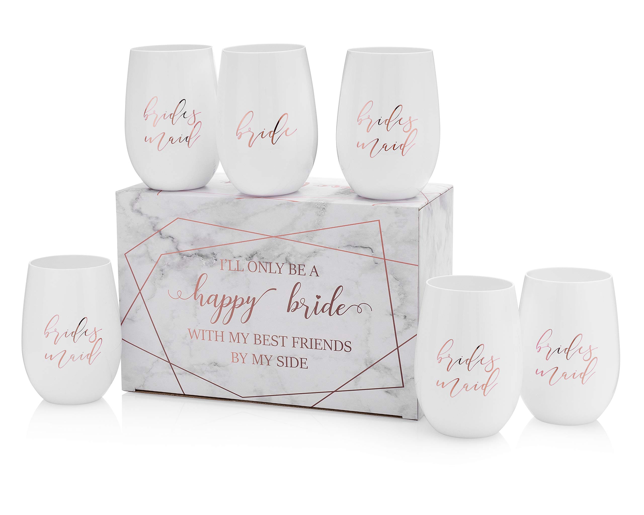 Loco Llama Classy Bride & Bridal Party Proposal Wine Glasses - 100% Unbreakable Tritan Plastic with Foil Accents - 16 ounces (Matron of Honor, 1)