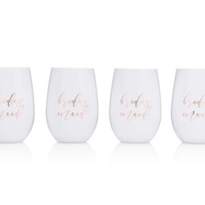 Loco Llama Classy Bride & Bridal Party Proposal Wine Glasses - 100% Unbreakable Tritan Plastic with Foil Accents - 16 ounces (Matron of Honor, 1)