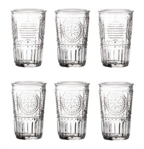 bormioli rocco romantic set of 6 tumbler glasses, 11.5 oz. clear crystal glass, made in italy.