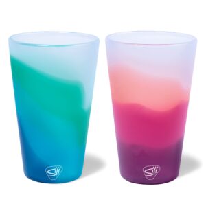 silipint: silicone pint glasses: 2 pack -mountain air & desert sun -16oz flexible unbreakable cups, hot/cold, easy grip