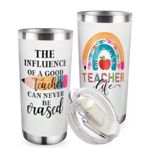 zzkol 20 oz influence of a good teacher can never be erased back to school vacuum double wall insulated tumbler with lid and straw, stainless steel travel coffee cup graduation appreciation mug gifts