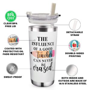 Zzkol 20 oz Influence Of A Good Teacher Can Never Be Erased Back to School Vacuum Double Wall Insulated Tumbler with Lid and Straw, Stainless Steel Travel Coffee Cup Graduation Appreciation Mug Gifts