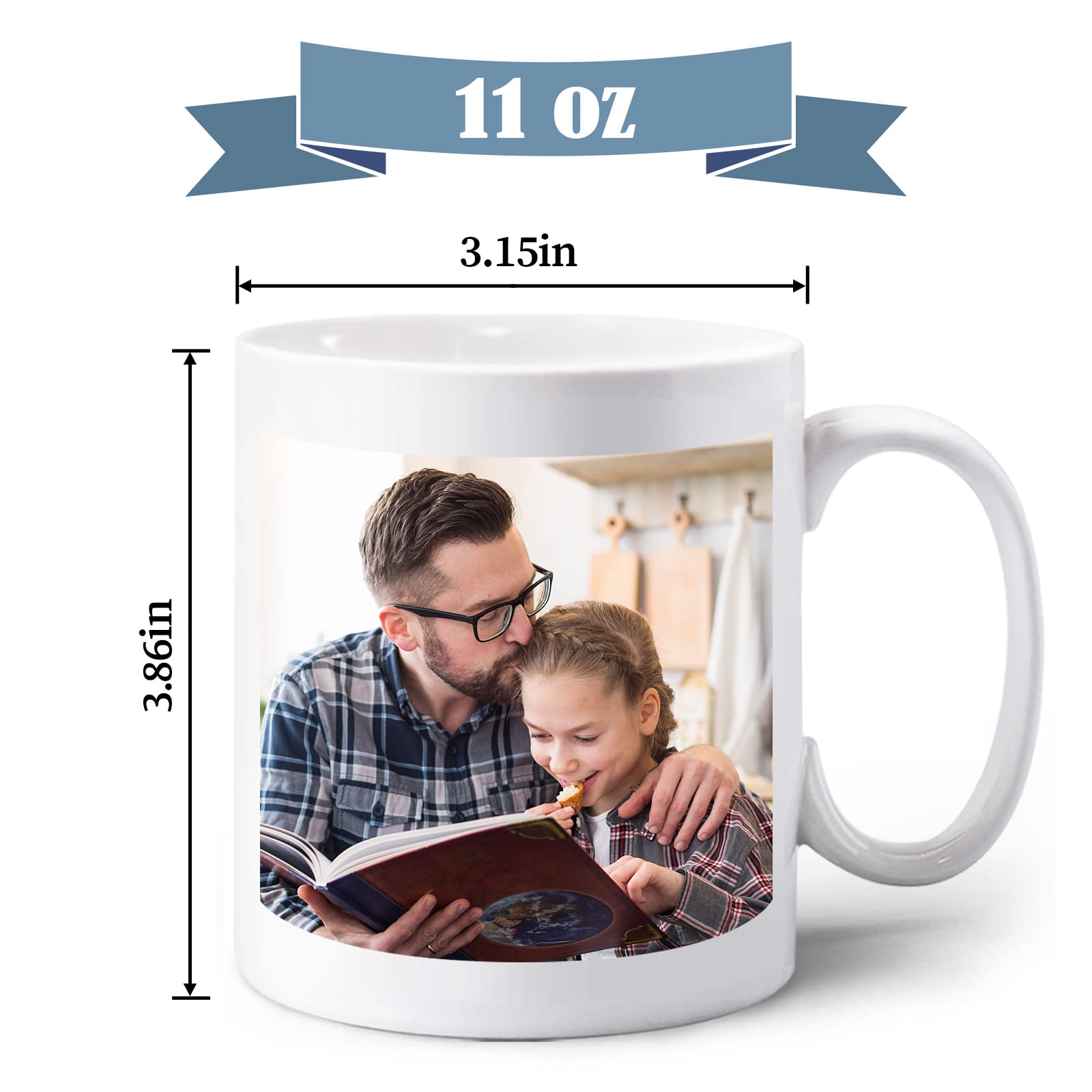 Custom Coffee Mug, Personalized 11oz Mug Design Your Own with Photo Text Name, Customized Birthday Christmas Gifts for Mom Dad, Tazas Personalizadas