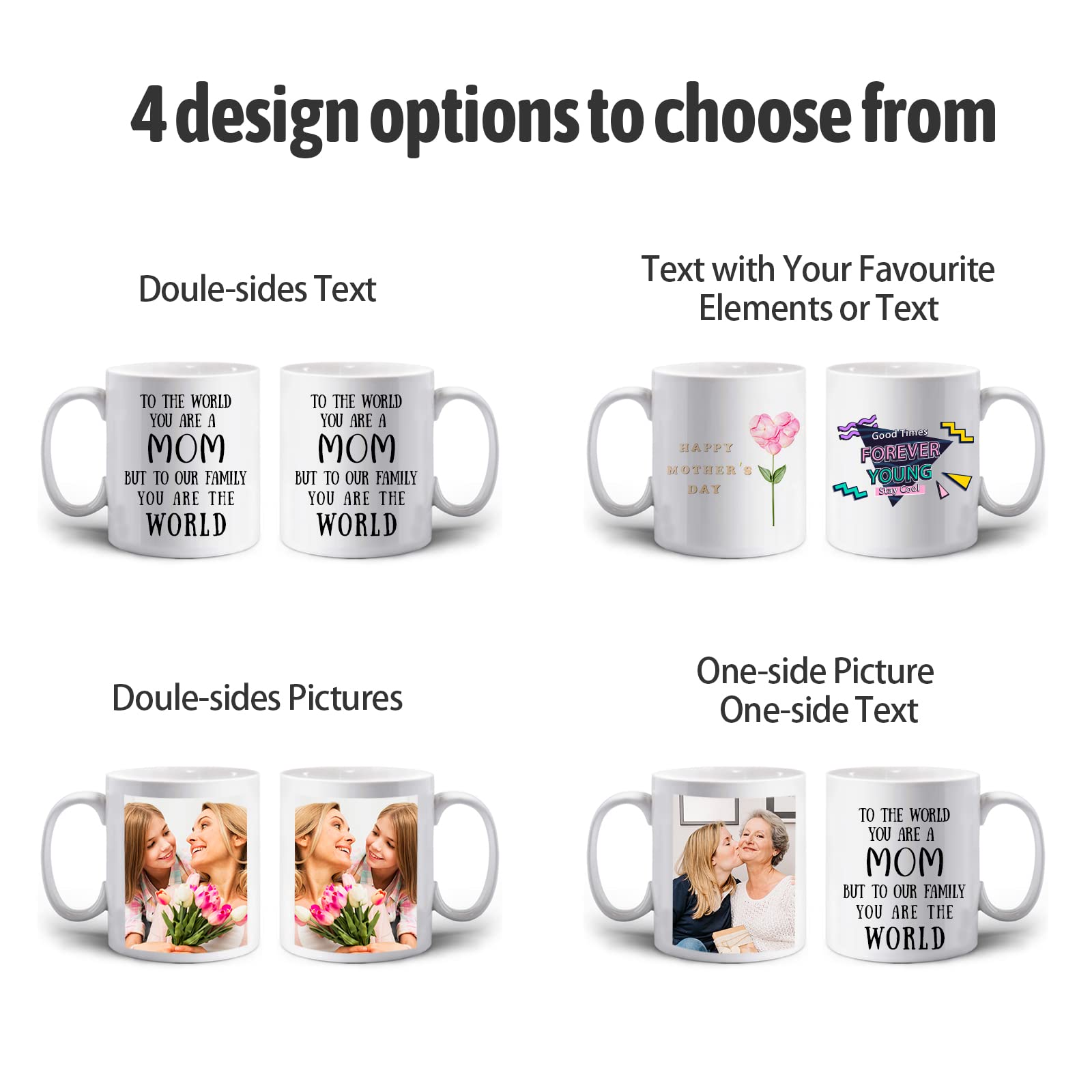 Custom Coffee Mug, Personalized 11oz Mug Design Your Own with Photo Text Name, Customized Birthday Christmas Gifts for Mom Dad, Tazas Personalizadas