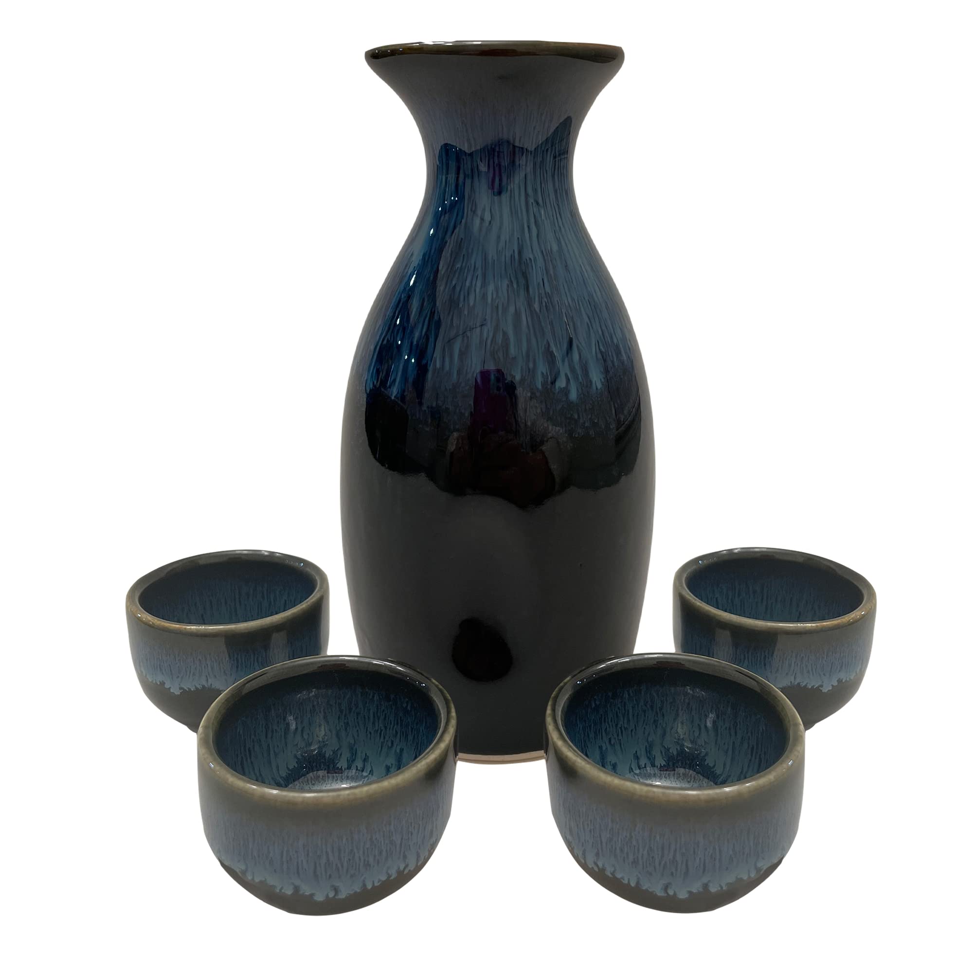 Japanese Sake Set - 5 Piece Set - Ceramic Sake Glasses