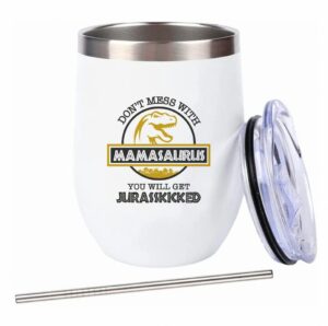 markha stainless steel mamasaurus tumbler with straw and lid - 12 oz. - mom coffee tumbler, best mother gift from daughter son and husband, funny present for new mother and pregnant wife