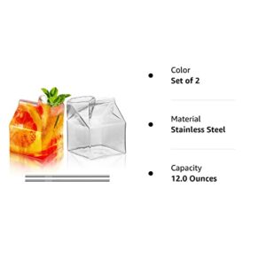 SuproBarware Cocktail Glasses 12oz 360ml Set of 2 Lead-Free Martini Glasses Whiskey Glasses Creative Milk Box Shape Glasses for Cocktail CGMK-2 (Set of 2)