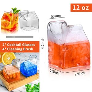 SuproBarware Cocktail Glasses 12oz 360ml Set of 2 Lead-Free Martini Glasses Whiskey Glasses Creative Milk Box Shape Glasses for Cocktail CGMK-2 (Set of 2)