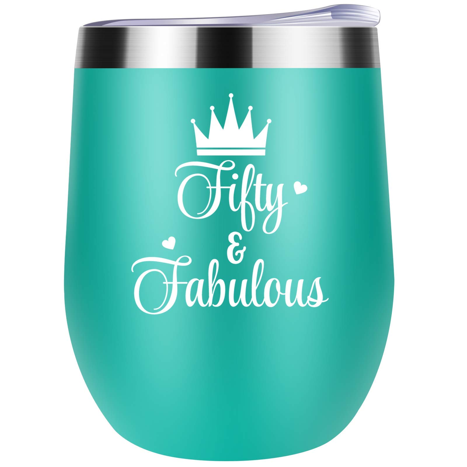 50th Birthday Gifts For Women - 1973 50th Birthday Decorations For Women - Birthday Gifts For 50 Year Old Woman - Green 60 & Fabulous 12 oz Wine Tumbler Gift for Her, Wife, Mom, Sister, Friend