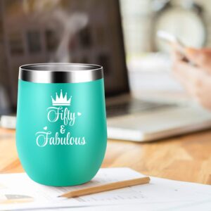 50th Birthday Gifts For Women - 1973 50th Birthday Decorations For Women - Birthday Gifts For 50 Year Old Woman - Green 60 & Fabulous 12 oz Wine Tumbler Gift for Her, Wife, Mom, Sister, Friend